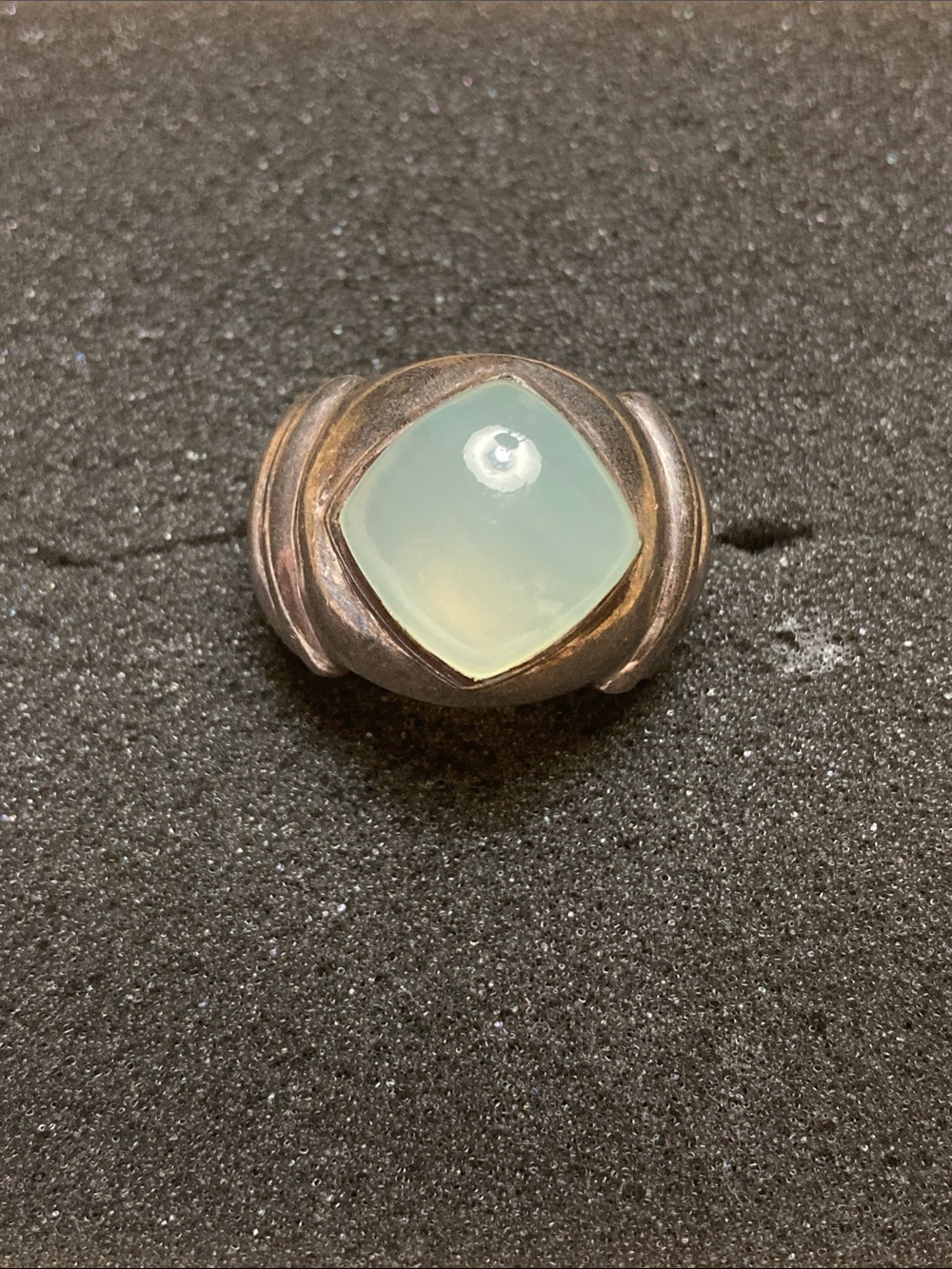 Sterling Silver Ring with Pale Sea-foam Green Chalcedony Cabochon